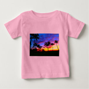 Blue Red Sunset Exotic Hawaiian Beach Handflatan T Tee
