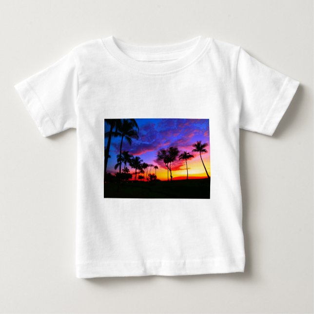 Blue Red Sunset Exotic Hawaiian Beach Handflatan T Tee (Framsida)