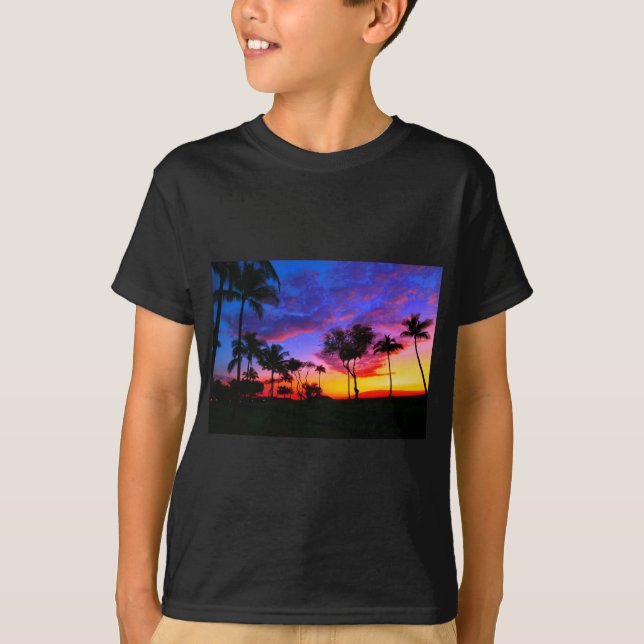 Blue Red Sunset Exotic Hawaiian Beach Handflatan T Tee (Framsida)