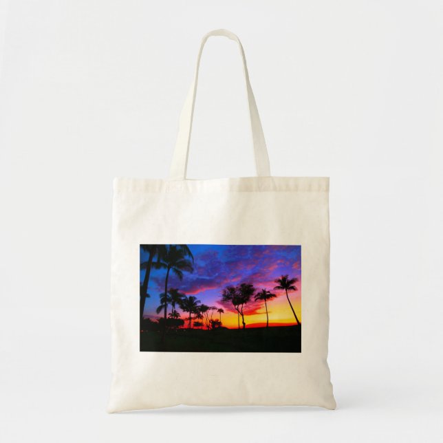 Blue Red Sunset Exotic Hawaiian Beach Handflatan T Tygkasse (Framsidan)