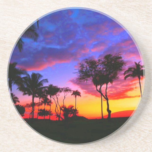 Blue Red Sunset Exotic Hawaiian Beach Handflatan T Underlägg (Framsidan)