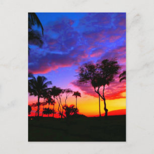 Blue Red Sunset Exotic Hawaiian Beach Handflatan T Vykort