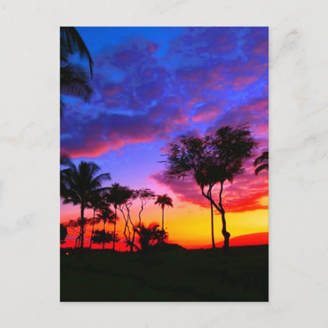 Blue Red Sunset Exotic Hawaiian Beach Handflatan T Vykort (Framsida)
