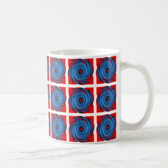 Blue Red Swirl Abstrakt Mönster Kaffemugg (Höger)