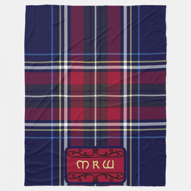 Blue Red Tartan Monogram (blått Tartan Monogram) i Fleecefilt (Framsidan)