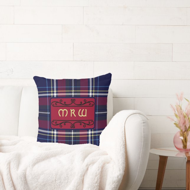 Blue Red Tartan Monogram (blått Tartan Monogram) i Kudde (Soffa)