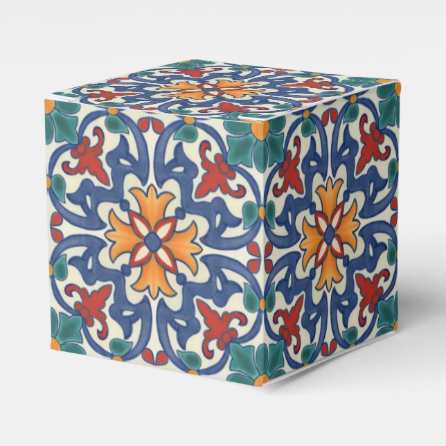 Blue Red Teal Orange White Azulejos Mönster Presentaskar (Framsidan Sidan)
