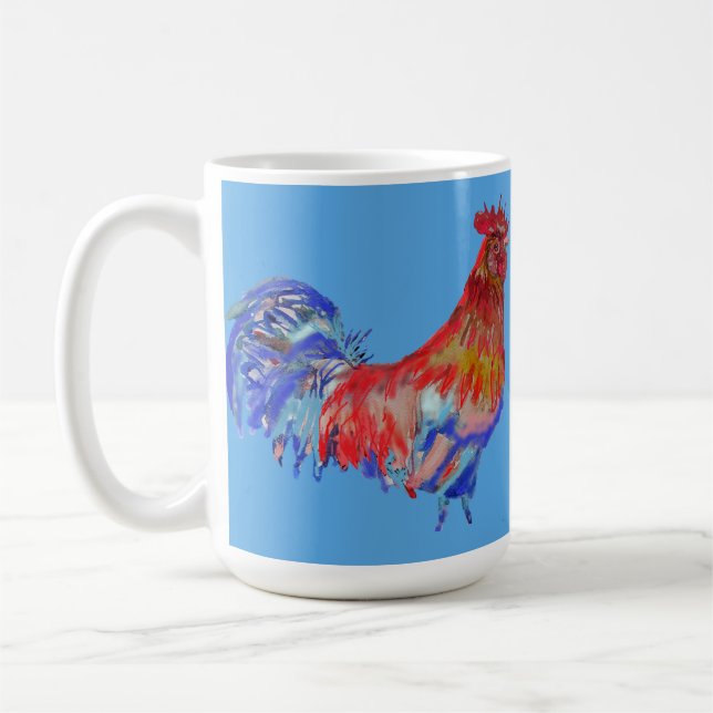 Blue Red Tupp Cockerel Chicken Art Mugg (Vänster)