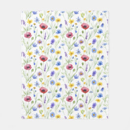 Blue Red Watercolor Wildflower Fleecefilt