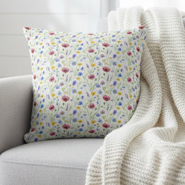 Blue Red Watercolor Wildflower Kudde