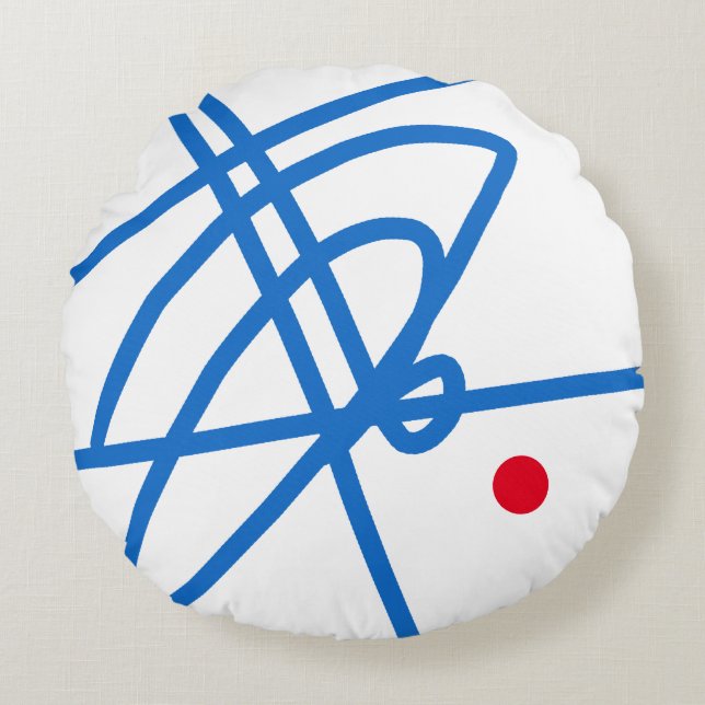 Blue Red White Abstrakt Art Minimalism Rund Kudde (Framsidan)
