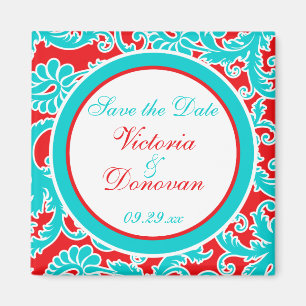 Blue Red White Damask Spara datum magneter