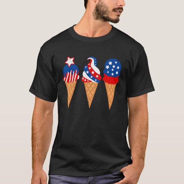 Blue Red White Ice Cream American Flagga 4:e juli T Shirt (Framsida)