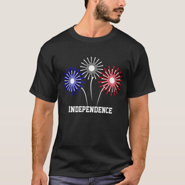 Blue Red White Independence Fireworks T Shirt (Framsida)