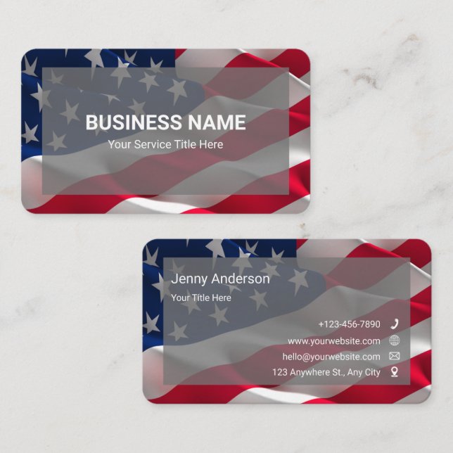 Blue Red White Simple Minimalist American Flagga Visitkort (Fram/baksida)