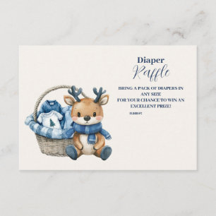 Blue Reindeer Basket Baby Shower Diapper Raffle Tilläggskort