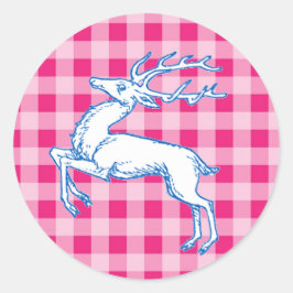 Blue Reindeer Rosa Gingham Runt Klistermärke