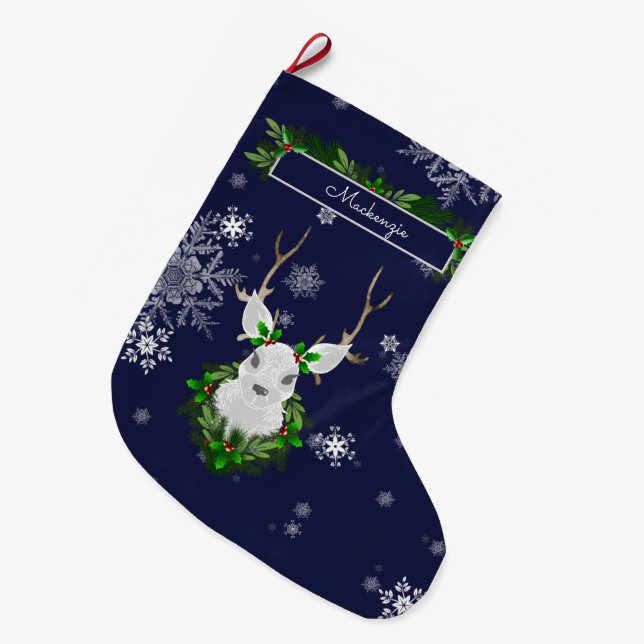 Blue Reindeer Stocking Stor Julstrumpa (Framsidan (Hängande))