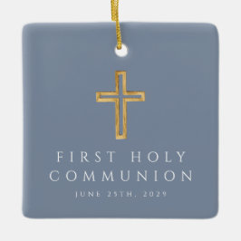 Blue Religiösa Kor First Communion Photo Julgransprydnad Keramik
