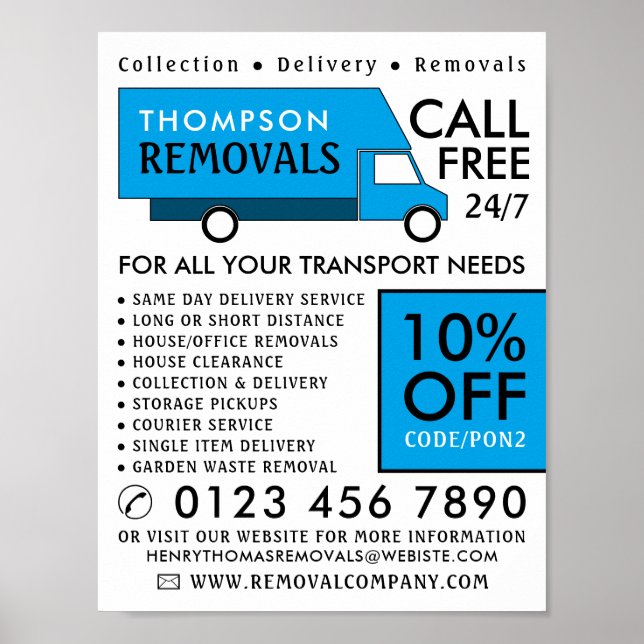 Blue Removal Van, Removal Company Advertising Poster (Framsidan)