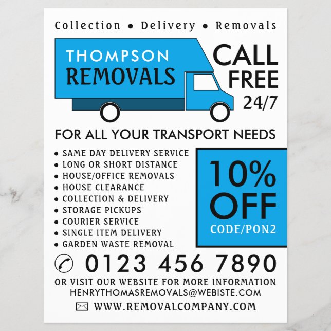 Blue Removal Van, Removal Company Advertising Reklamblad (Framsidan)