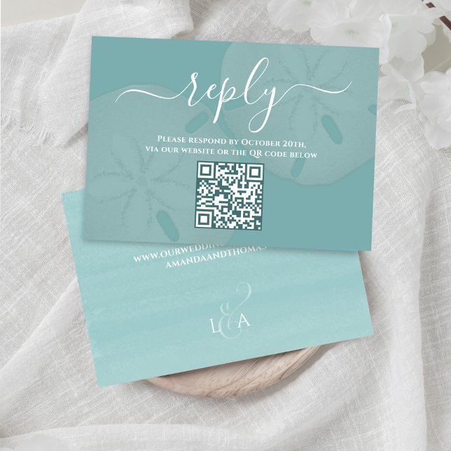 Blue Reply på Destination Wedding Turcos Tilläggskort (Turquoise blue wedding reply card template.)