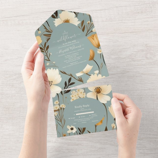 Blue Retro A Little Wildblomme Baby Shower (Avrivbar del)