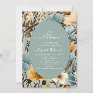 Blue Retro A Little Wildblomme Baby Shower Inbjudningar