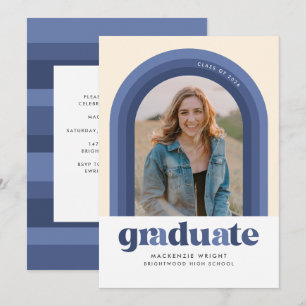 Blue Retro Arch Studenten meddelande Inbjudningar
