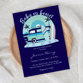 Blue Retro Baby på babyskor ombord på sommaren Inbjudningar