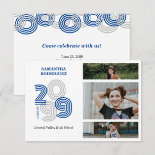 Blue Retro Big Numbers 3-Photo Studenten Inbjudningar