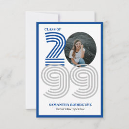 Blue Retro Big Numbers Studenten Photo Inbjudningar