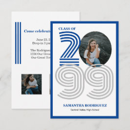 Blue Retro Big Numbers Studenten Photo Inbjudningar