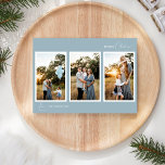 Blue Retro Boho minimalist Fem fotokollage Julkort<br><div class="desc">Det här blåa Retro Boho-minalistkortet för fem fotokollage har en mjuk och coola bakgrund av dammiga blått med en elegant parning av enkel typografi och delikat skript som erbjuder årshälsningar av "God jul". Det här vackra lilla stil är en perfekt polerad estetik för dina kära att njuta av den här...</div>