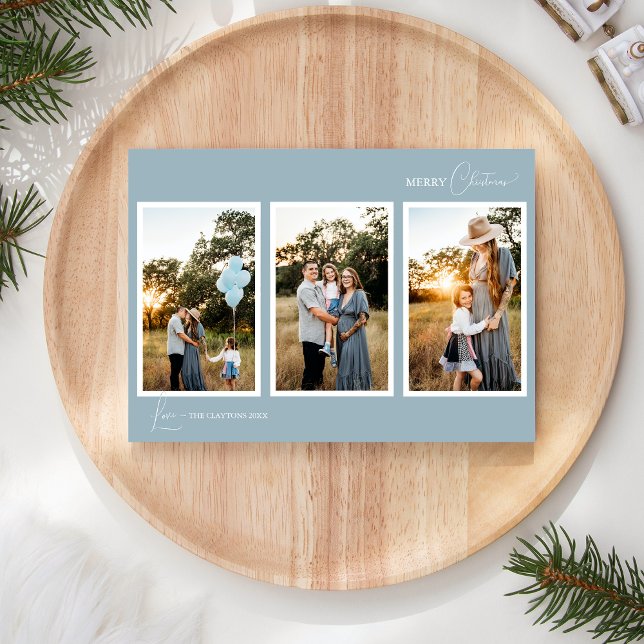 Blue Retro Boho minimalist Fem fotokollage Julkort (Skapare uppladdad)