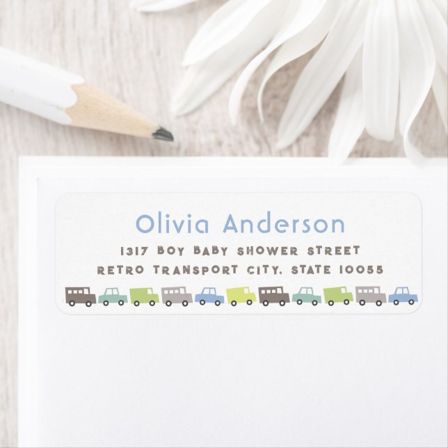 Blue Retro Boys Leksak Roligt Barn Birthday Adress Returadress Etikett (Insitu)