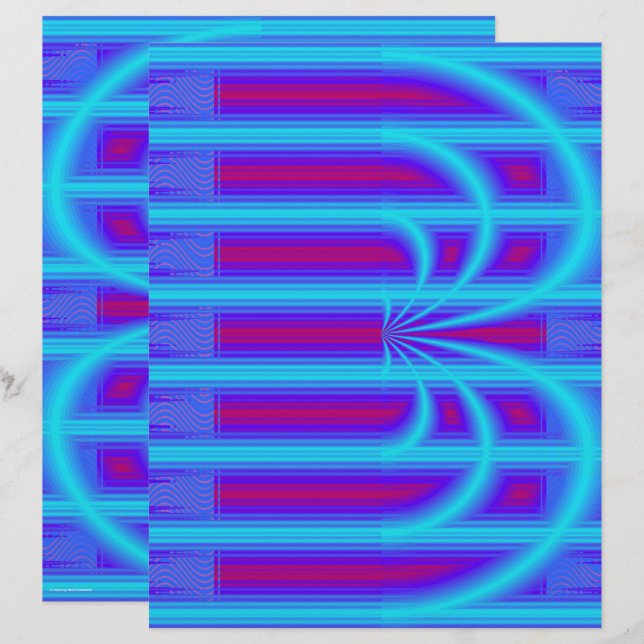 Blue Retro Cathedral Scrapbook Paper 2-Sided Page (Fram/baksida)