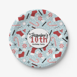 Blue Retro Christmas Peppermint Birthday