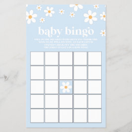 Blue Retro Daisy Baby Shower Bingo Flygblad