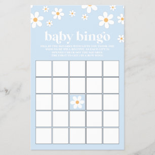Blue Retro Daisy Baby Shower Bingo Flygblad