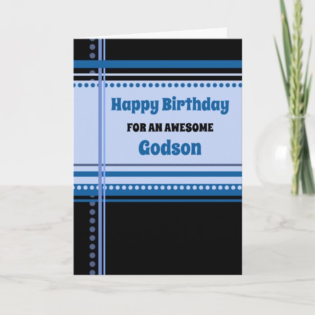 Blue Retro Godson Birthday Kort (Framsida)