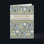 Blue Retro Grandson Birthday Kort<br><div class="desc">Födelsedagskort för barnson med roligt blå och brunt i mönster och tankfull vers.</div>