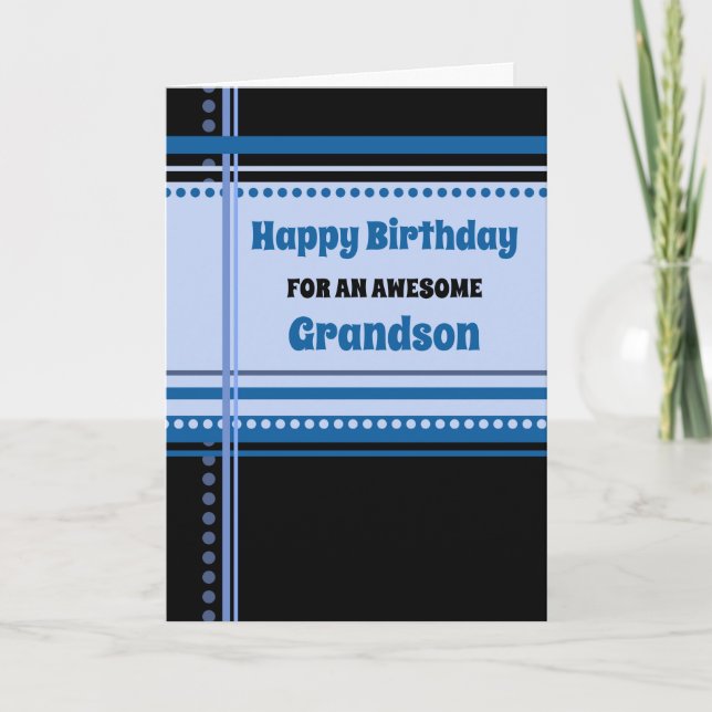 Blue Retro Grandson Birthday Kort (Framsida)