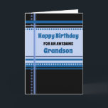 Blue Retro Grandson Birthday Kort<br><div class="desc">Födelsedagskort för barnson med roligt blå och svart reflektor mönster och tankfull vers.</div>