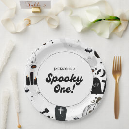 Blue Retro Grooy Spooky One Halloween 1st Birthday