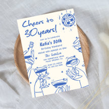 Blue Retro Hand plockade Funky 30års födelsedag