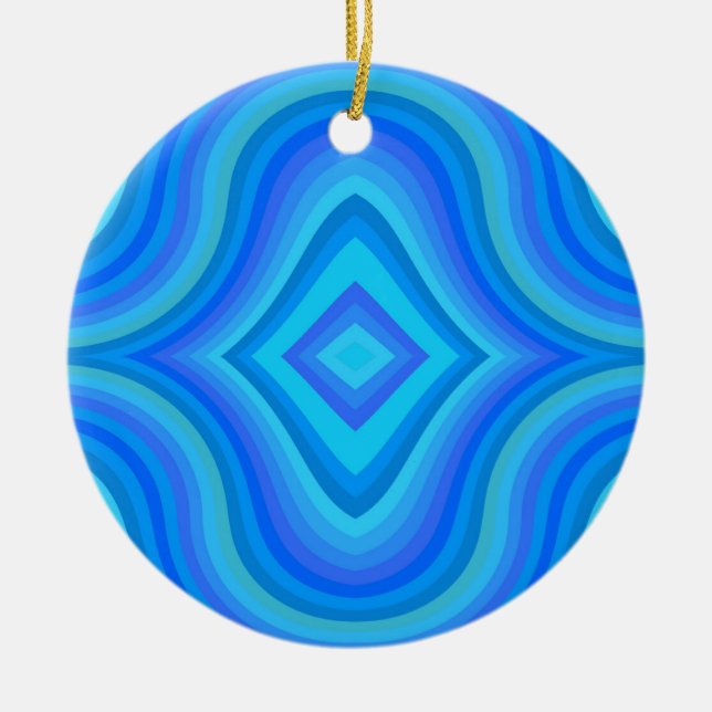 Blue Retro Mönster Julgransprydnad Keramik (Framsidan)