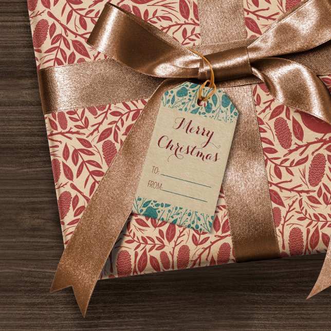 Blue Retro Mysigt jul Mönster Presentetikett (Skapare uppladdad)