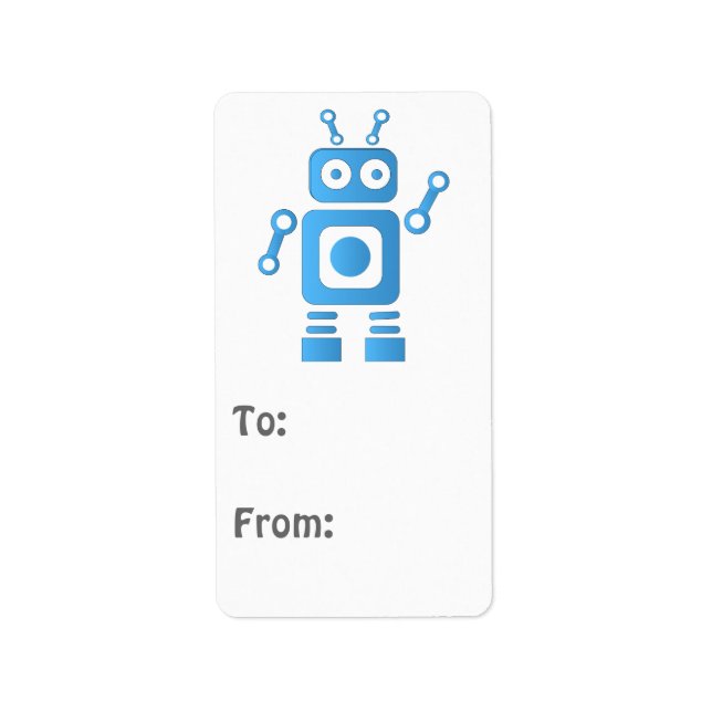 Blue Retro Robot Adressetikett (Framsidan)