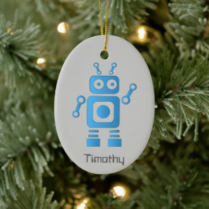 Blue Retro Robot Julgransprydnad Keramik